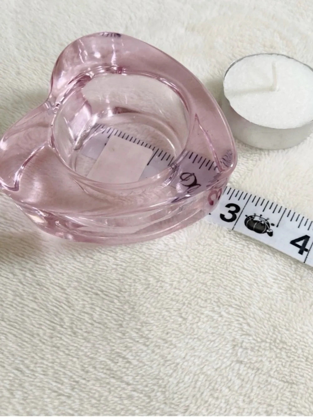 Crate & Barrel Pink Glass Heart Tealight Holder Votive Candle Holder
